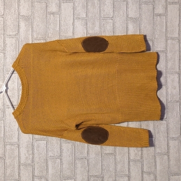 Design Lab Mustard Yellow High Low Sweater Elbow Patches - Picture 3 of 3